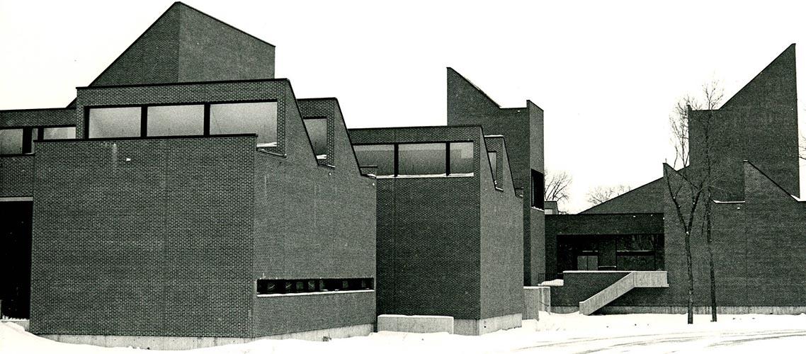 The north side of Humanities Fine Arts (HFA) in winter, ca. 1975