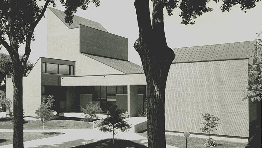 The south entrance to Humanities Fine Arts (HFA), ca. 1975