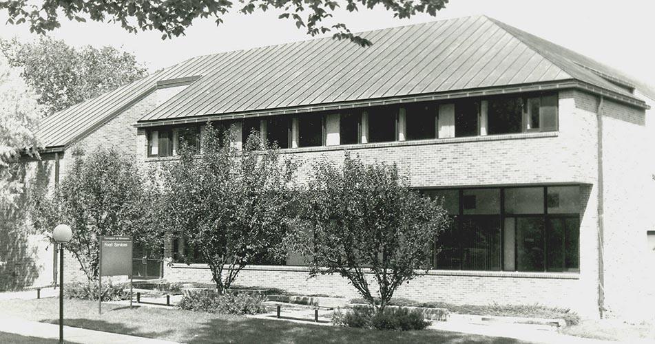 The entrance to the Food Services Building, ca. 1980.